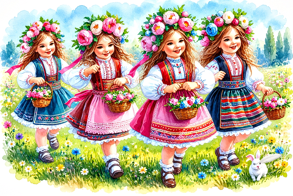 Bulgarische Blumenmädchen zu Ostern