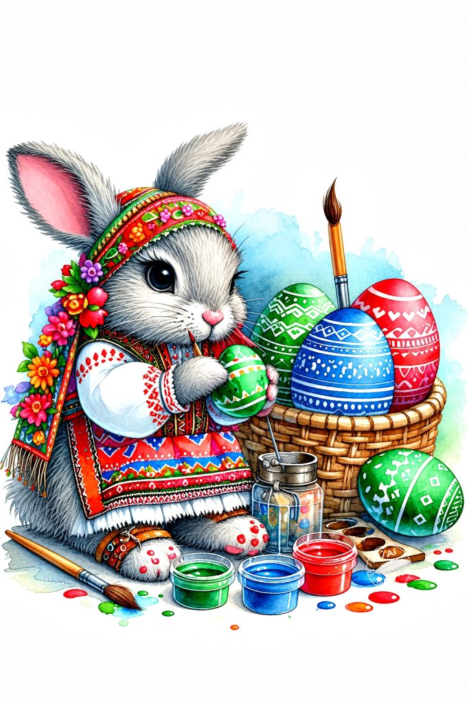 Bulgarischer Osterhase verziert Ostereier