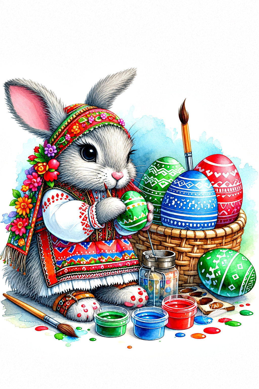 Bulgarischer Osterhase verziert Ostereier