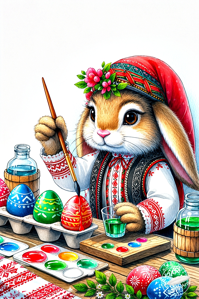 Bulgarischer Osterhase bemalt Ostereier