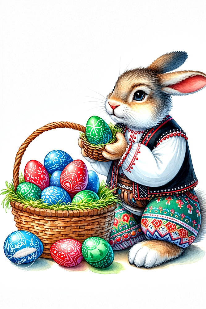 Bulgarischer Osterhase mit Eierkorb