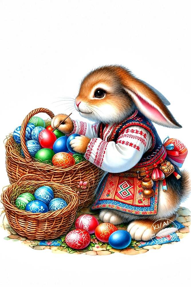 Bulgarischer Osterhase mit zwei Eierkörben