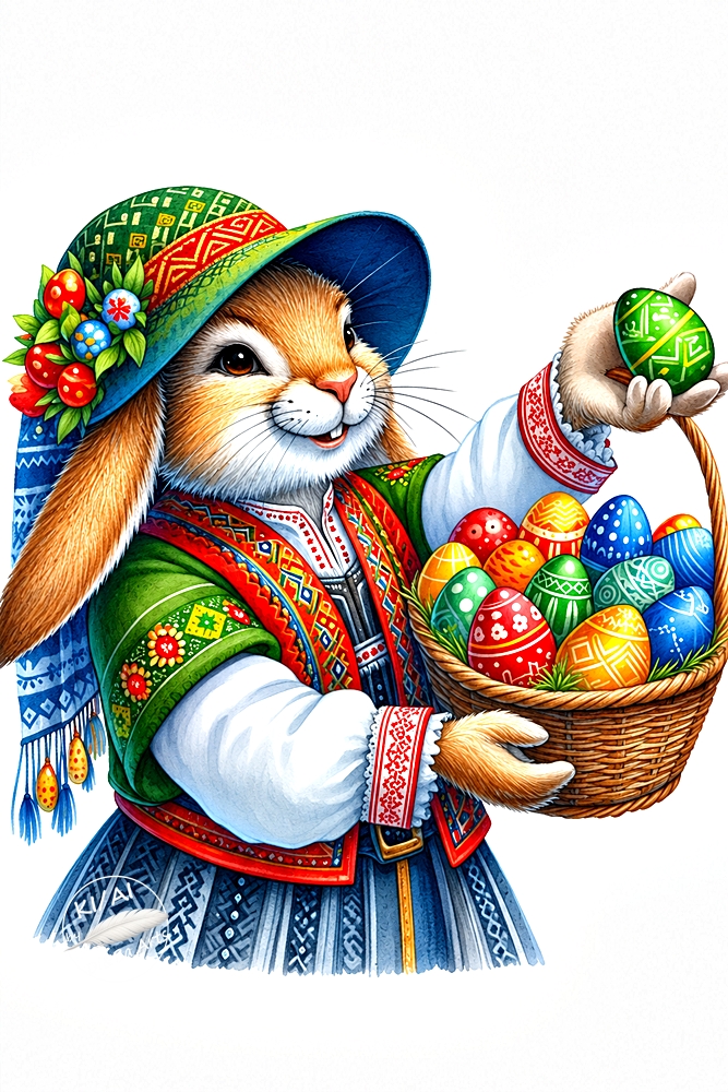 Bulgarischer Osterhase präsentiert sein Osterei