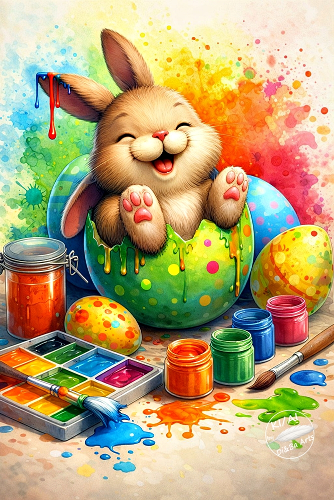 Farbenfroher Hase im Osterei