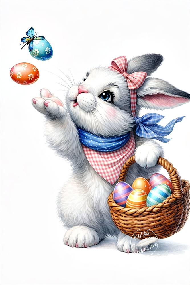 Osterhase lässt Eier fliegen