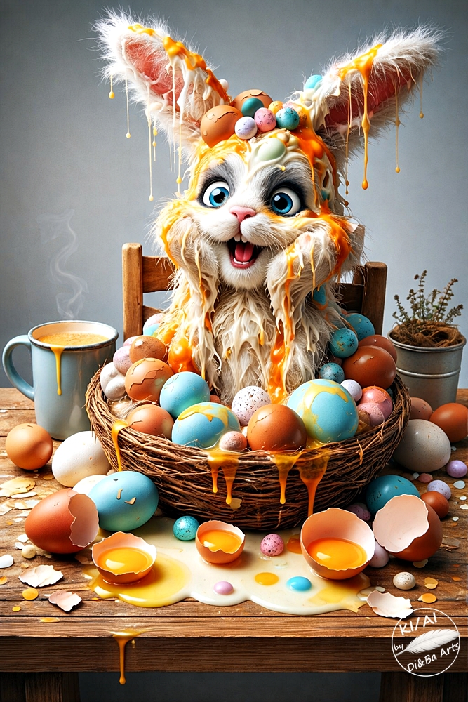 Osterhase im Eierchaos