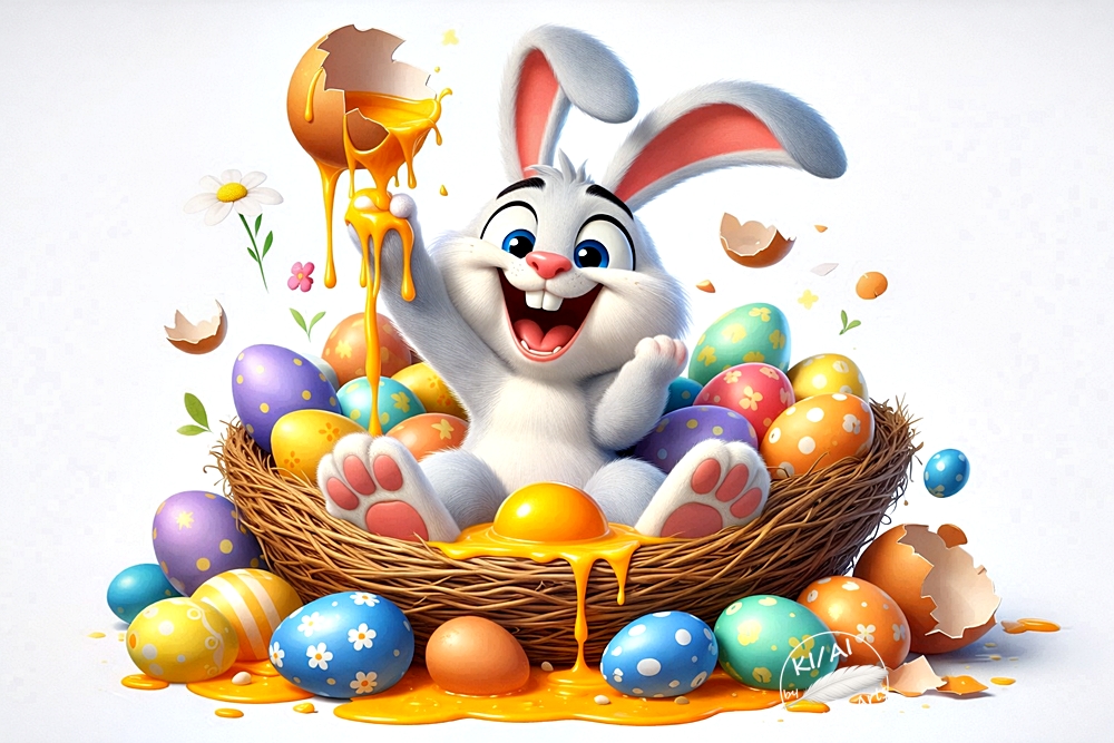 Osterhase im bunten Eiernest