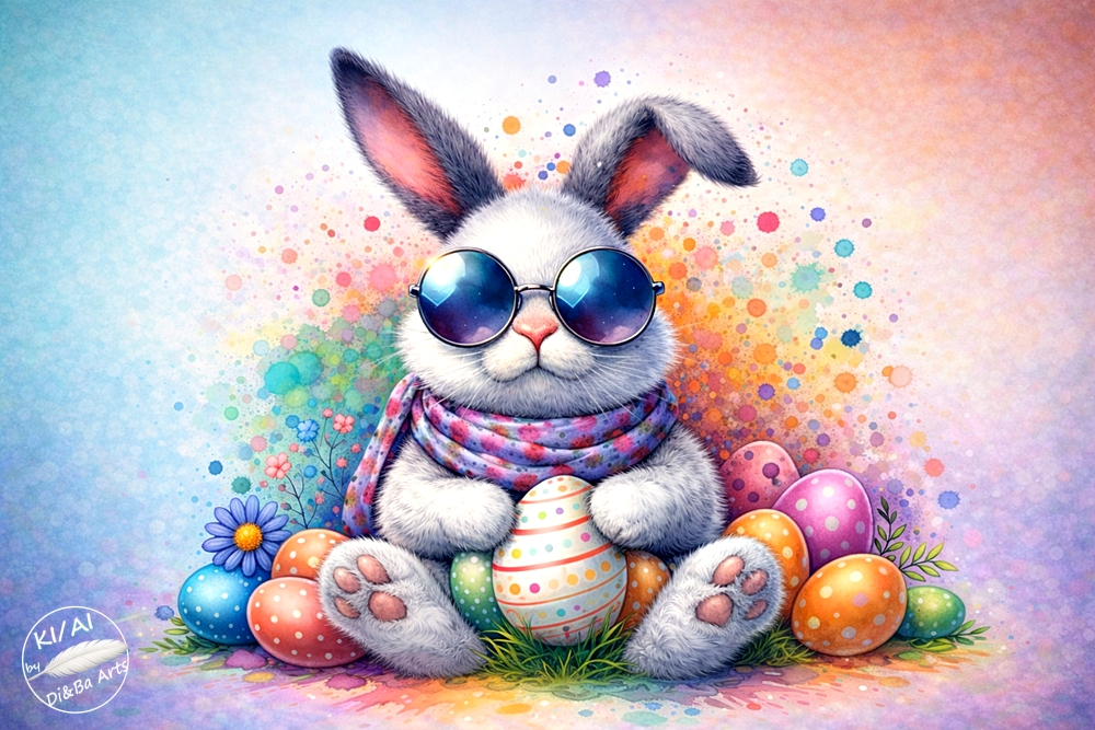Cooler Hase mit Ostereiern
