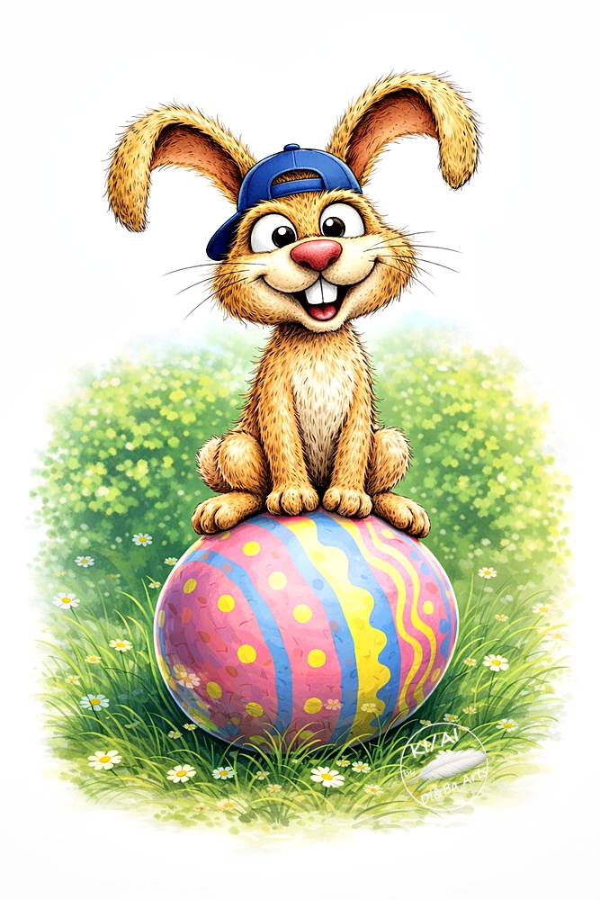 Hase auf dem Riesenei