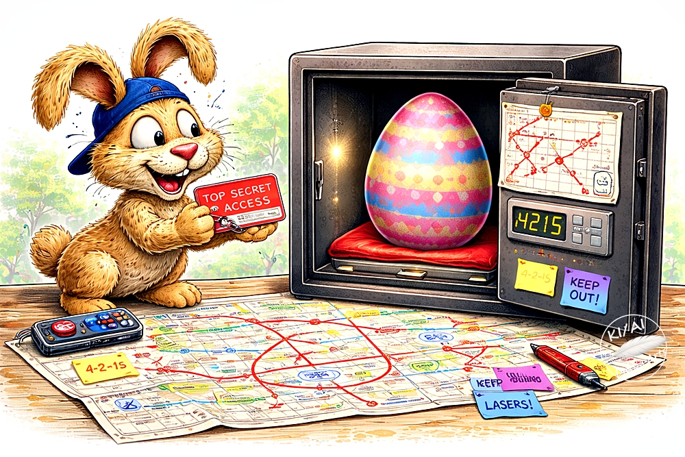 Osterhase knackt den Eier Safe