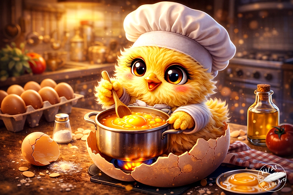 Küken kocht sein eigenes Süppchen