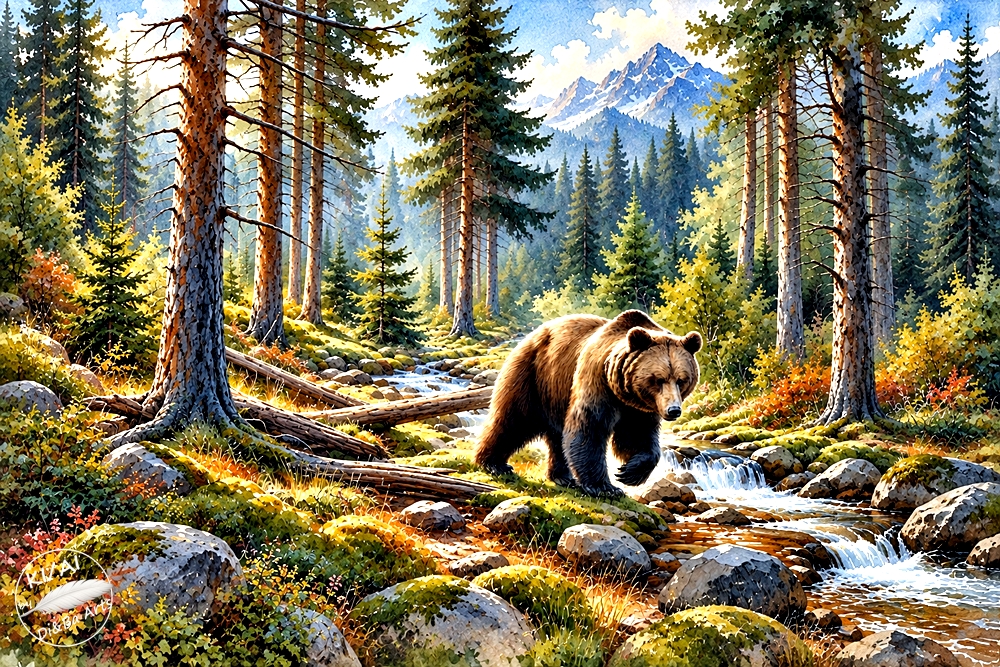 Braunbär am Gebirgsbach