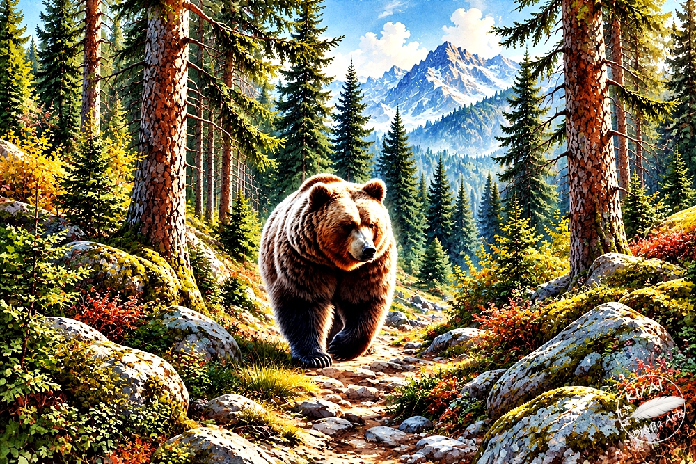 Braunbär auf dem Bergpfad