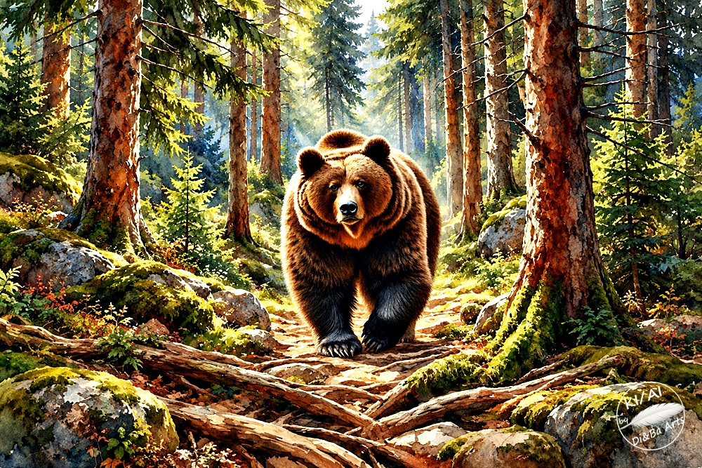 Braunbär auf dem Waldpfad