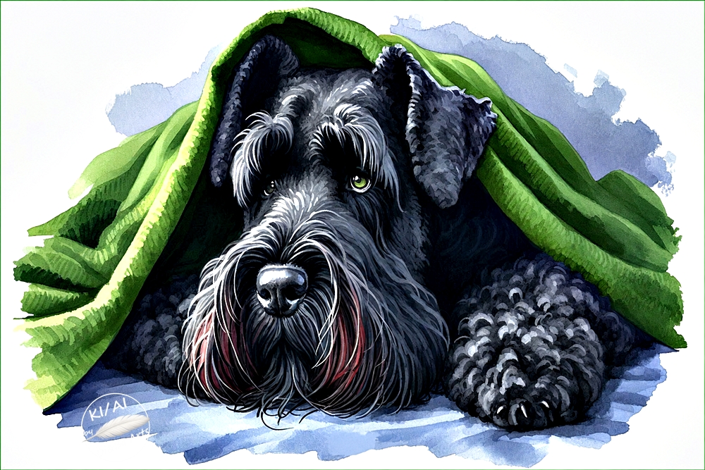 Schnauzer unter grüner Decke