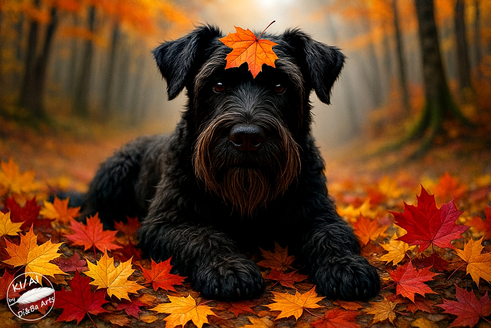Schnauzer im bunten Herbstlaub