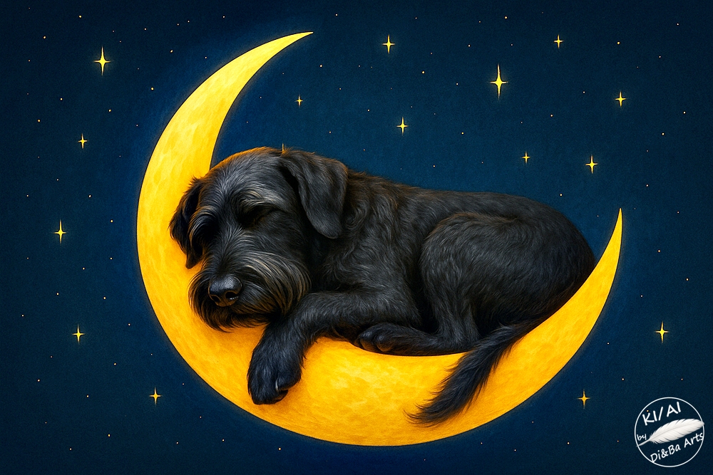 Schnauzer schläft auf dem Mond