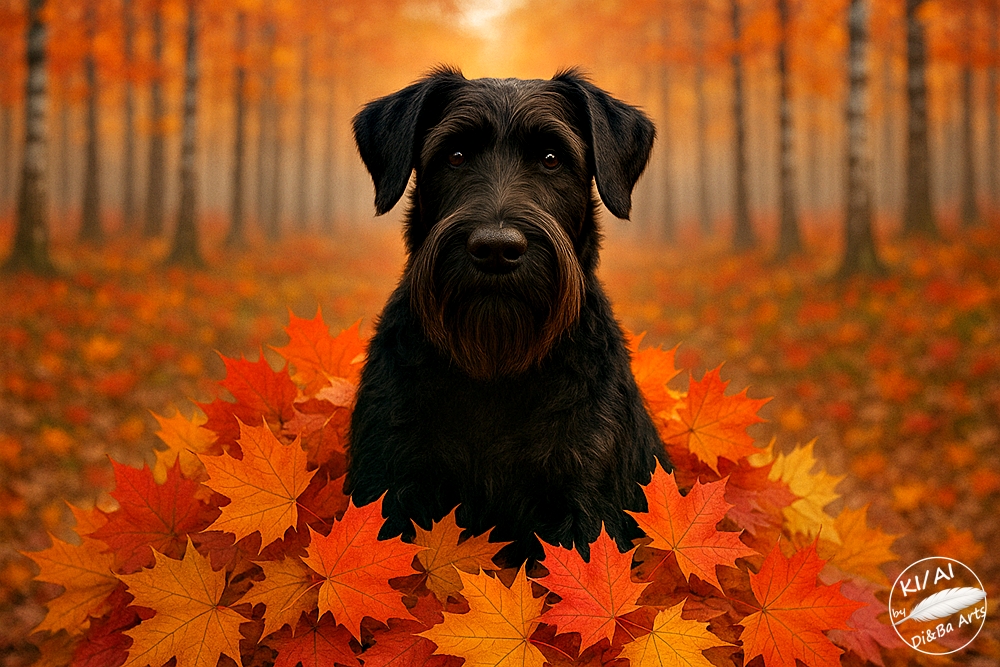 Schnauzer im leuchtenden Laub