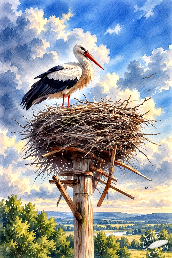 Storch auf seinem hohen Nest