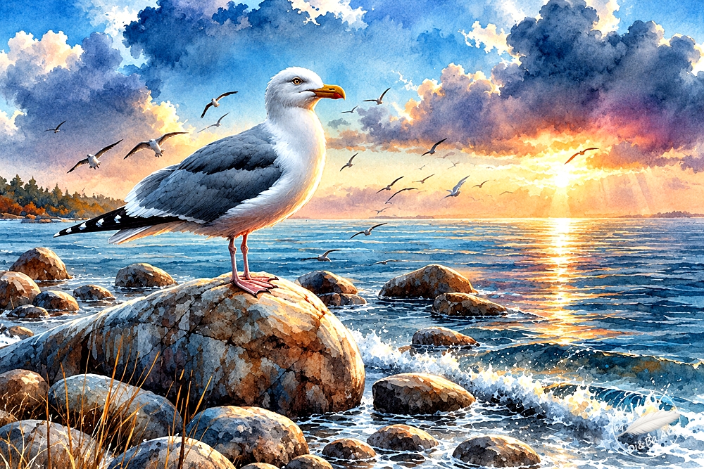 Möwe im goldenen Sonnenlicht