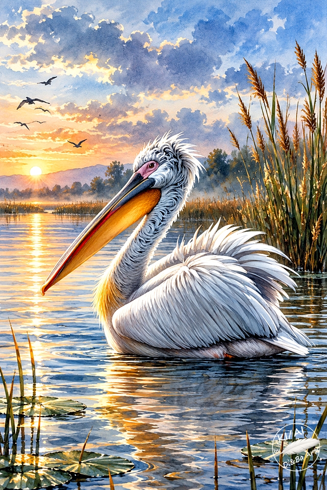 Pelikan im goldenen Abendlicht