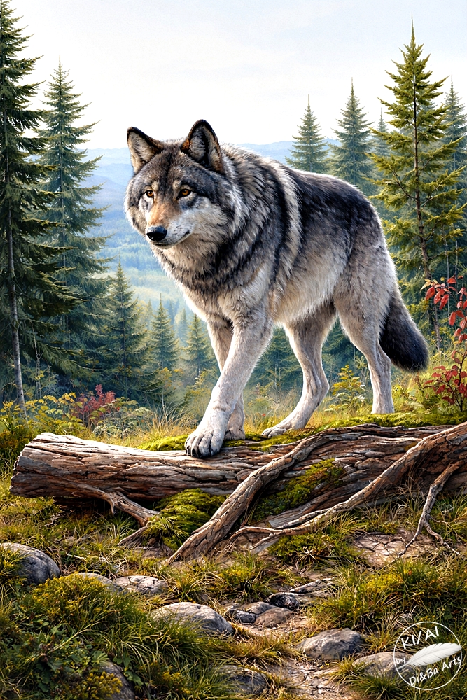 Wolf auf dem Waldpfad