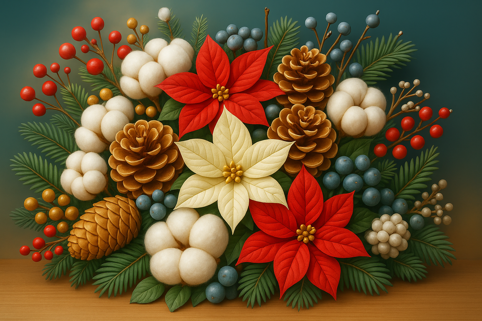 Weihnachtssterne und Winterbeeren