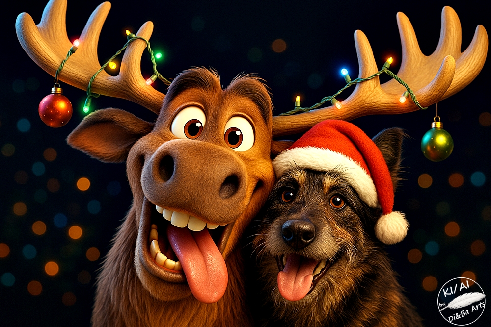 Rentier trifft Weihnachtshelfer