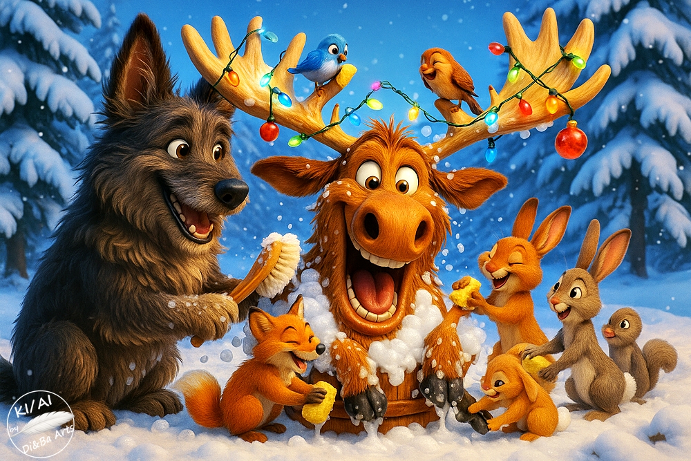 Elch bekommt Weihnachtswäsche