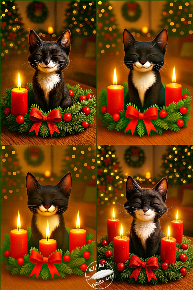 Weihnachtskatze im Adventskranz
