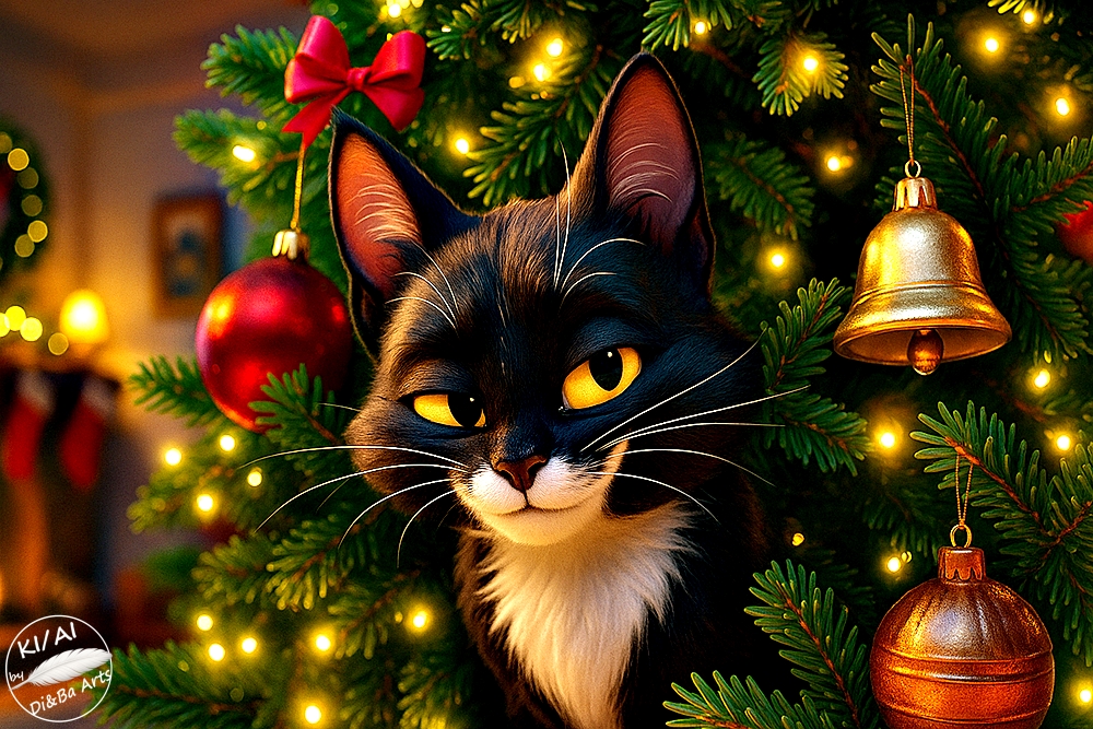 Katze im Tannenbaum