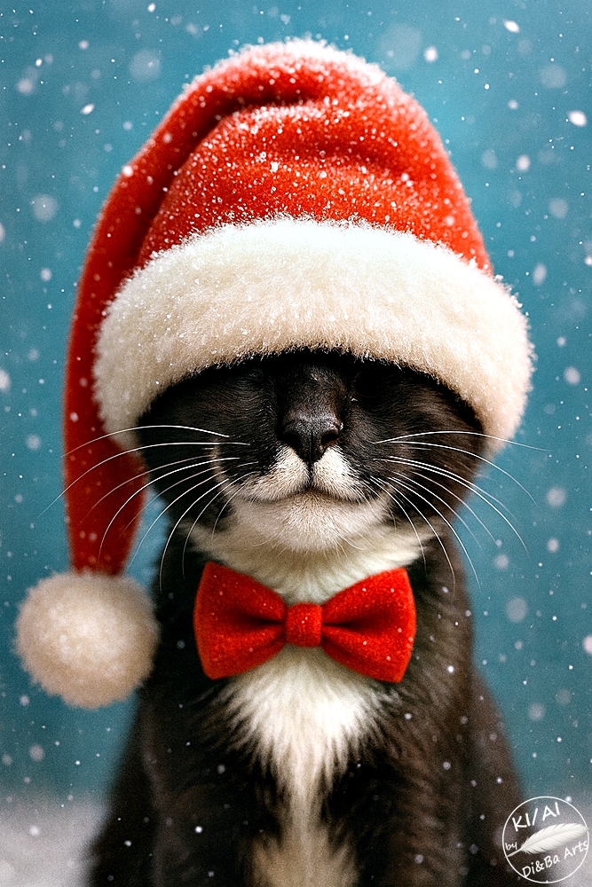 Weihnachtskater mit Zipfelmütze