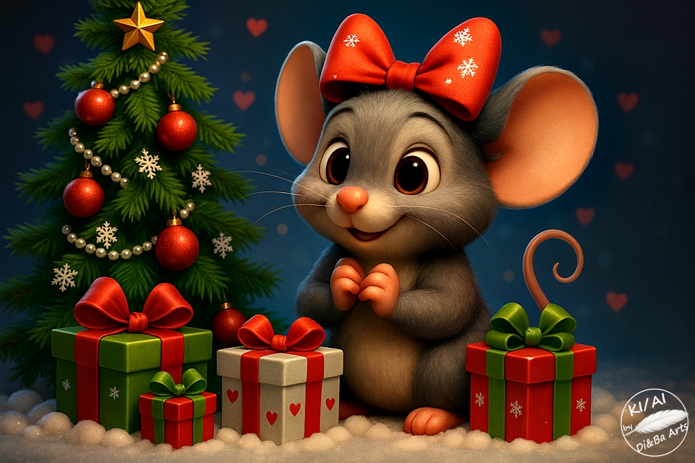 Weihnachtsmaus mit Geschenken